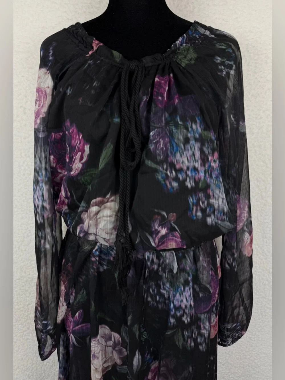 (NWT) THE JETSET DIARIES • Black/Multi Floral Peony Semi-Sheer Maxi Dress, L - Picture 10 of 14